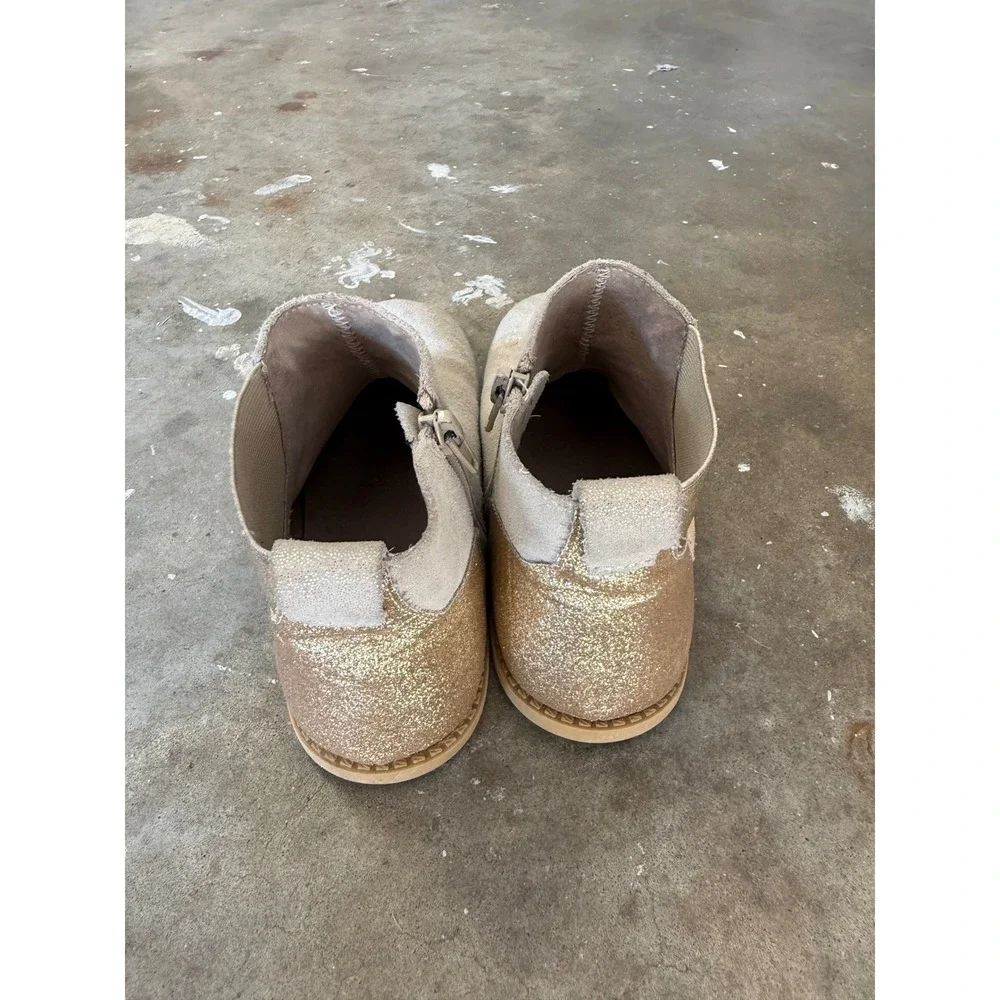 Livie & Luca Girls Champagne Gold Glitter Metallic Suede Ankle Boots Size 3